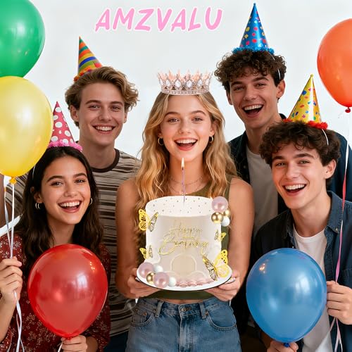 AMZVALU Crown Cake Topper Set – Rose Gold Crown, Gold Butterflies, Candles, and Happy Birthday Topper