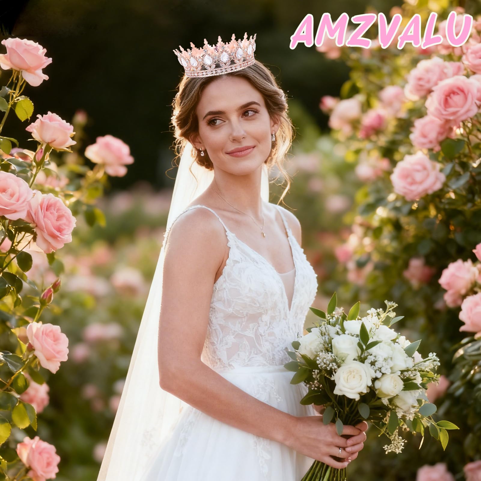 AMZVALU Crown Cake Topper Set – Rose Gold Crown, Gold Butterflies, Candles, and Happy Birthday Topper