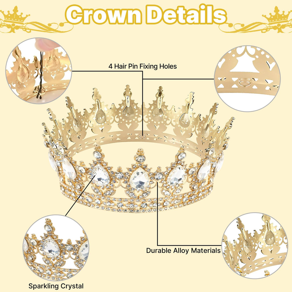 AMZVALU Gold and White Crown Cake Topper Set with Balls, Butterflies, Candles, and Happy Birthday Decorations for Women's Queen or Princess Birthday Parties