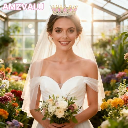 AMZVALU Pink Gold Crown Cake Topper Set - Reusable Crown with Balls, Butterflies, Candles, Happy Birthday Decor for Women Queen Princess Party