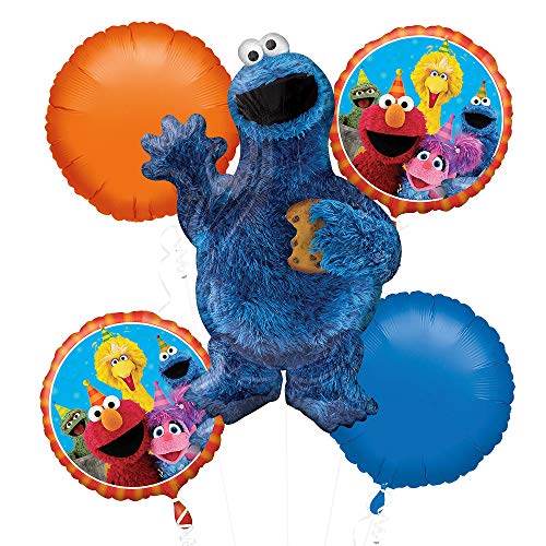 Anagram 5-Count Foil Balloon Bouquet, Sesame Street Theme, Multicolor