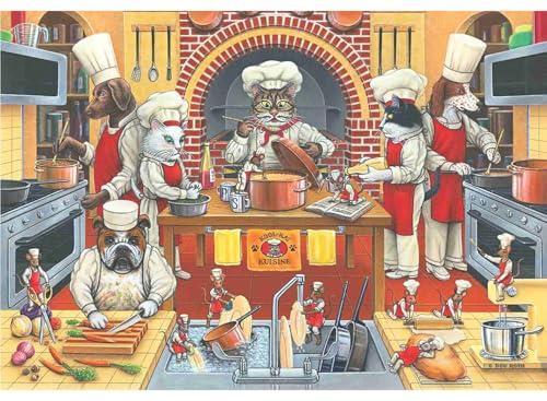 Anatolian Kool Kat Kuisine 500 Piece Jigsaw Puzzle - 19x13 Inches, Made in Turkey, Includes Stand