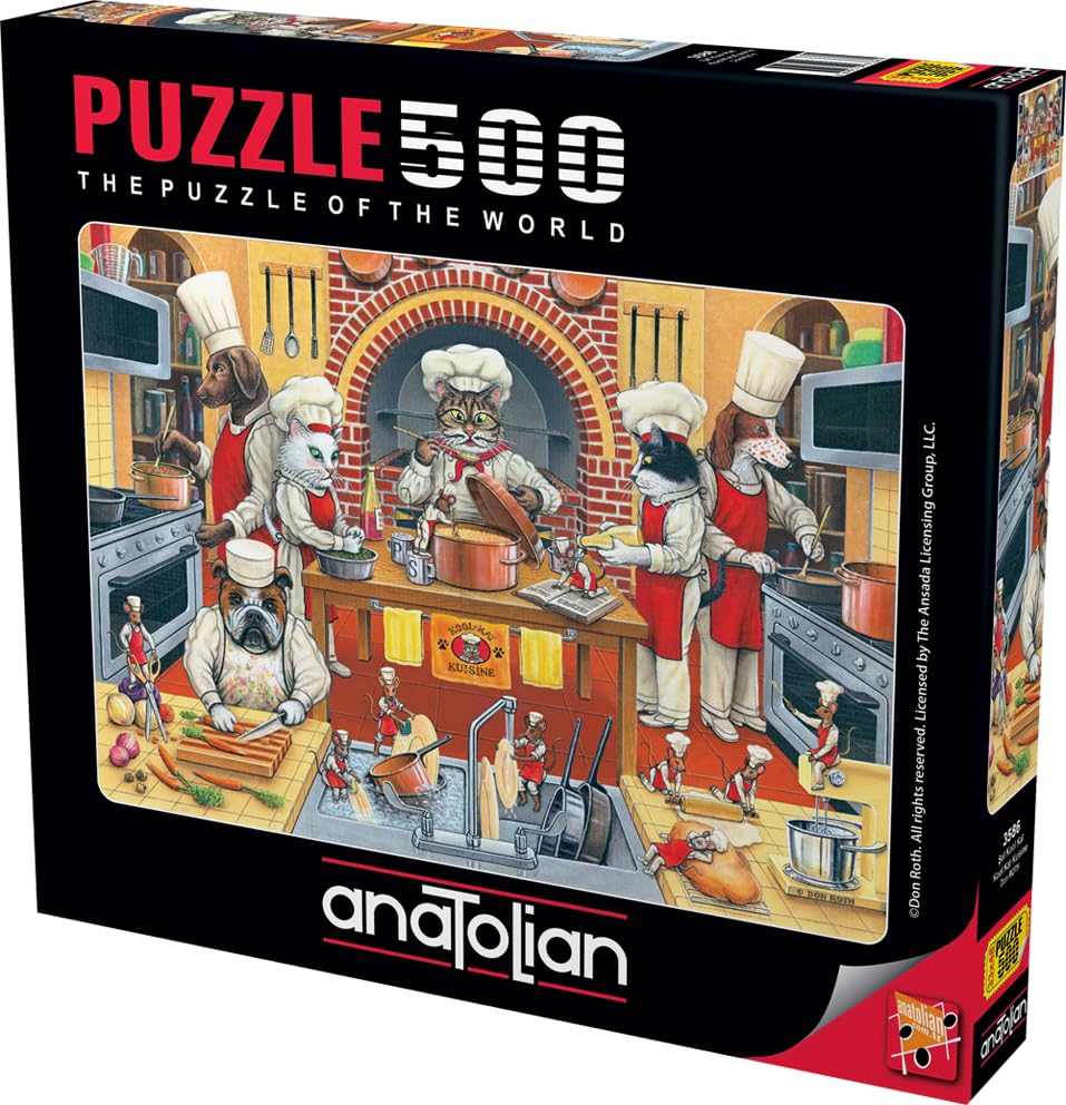 Anatolian Kool Kat Kuisine 500 Piece Jigsaw Puzzle - 19x13 Inches, Made in Turkey, Includes Stand