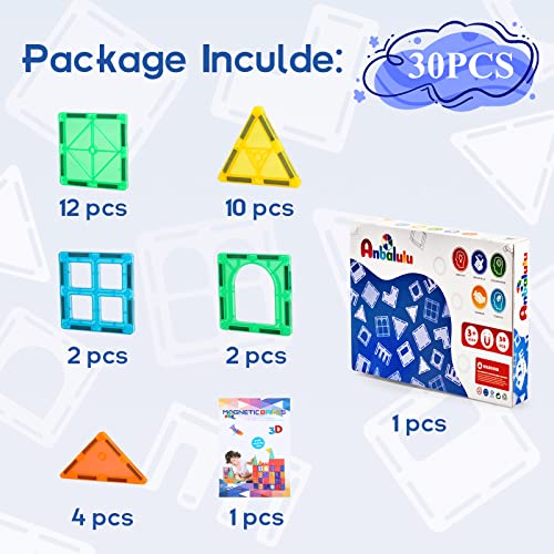 Anbalulu 30-Piece Magnetic Building Tiles - STEM Stacking Toy for Kids 3+