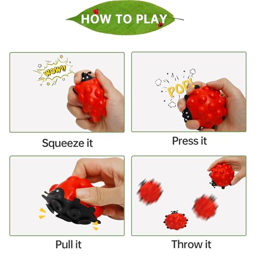 Anboor 2-Pack Ladybug Pop Fidget Toy - Squishy Sensory Bubble Popper Stress Relief