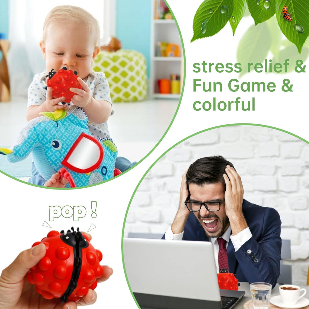 Anboor 2-Pack Ladybug Pop Fidget Toy - Squishy Sensory Bubble Popper Stress Relief