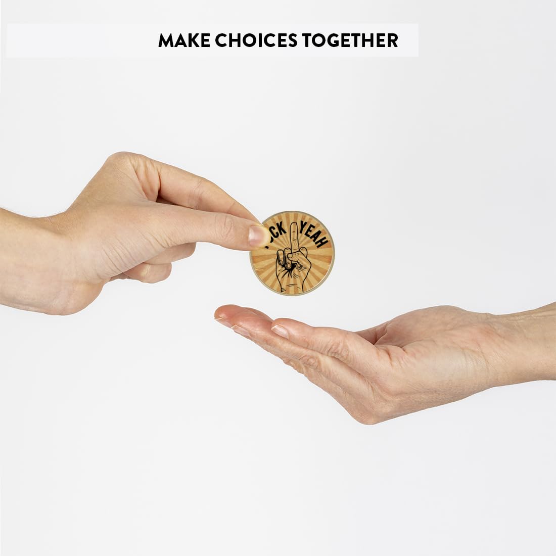 Andaz Press Fuck No Fuck Yeah Decision Coin – Funny Gag Gift with Keychain, 1.77-Inch Customizable Flip Coin