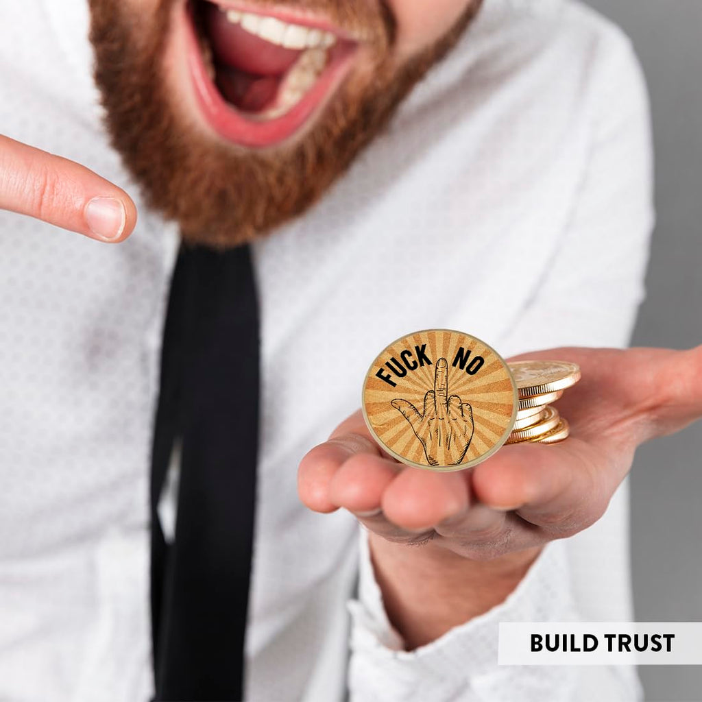 Andaz Press Fuck No Fuck Yeah Decision Coin – Funny Gag Gift with Keychain, 1.77-Inch Customizable Flip Coin