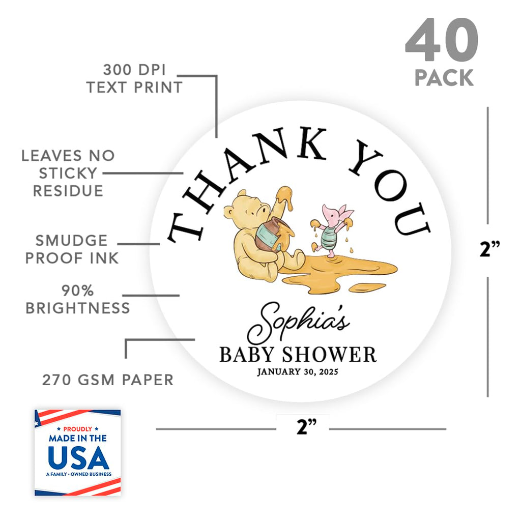 Andaz Press Personalized Winnie the Pooh Baby Shower Thank You Stickers – 40 Pack