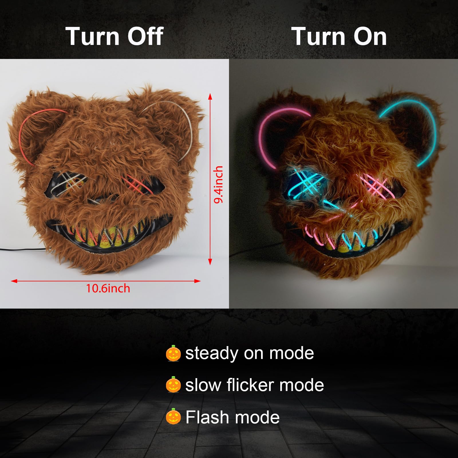 AndTree LED Scary Bear Mask with Multiple Lighting Modes for Halloween Cosplay