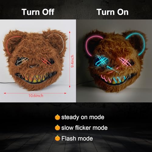 AndTree LED Scary Bear Mask with Multiple Lighting Modes for Halloween Cosplay