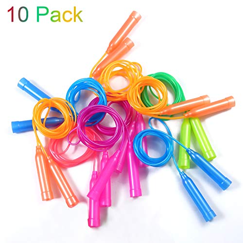 Aneco 10 Pack Kids Jump Ropes - 7.3 ft Colorful Adjustable PVC Jumping Ropes for Outdoor Games & Party Favors