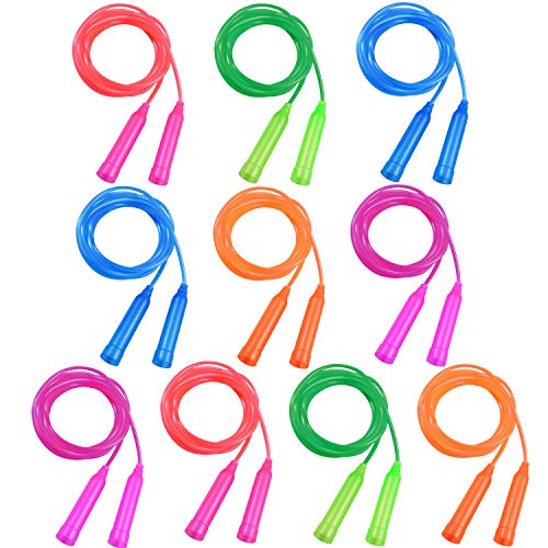 Aneco 10 Pack Kids Jump Ropes - 7.3 ft Colorful Adjustable PVC Jumping Ropes for Outdoor Games & Party Favors