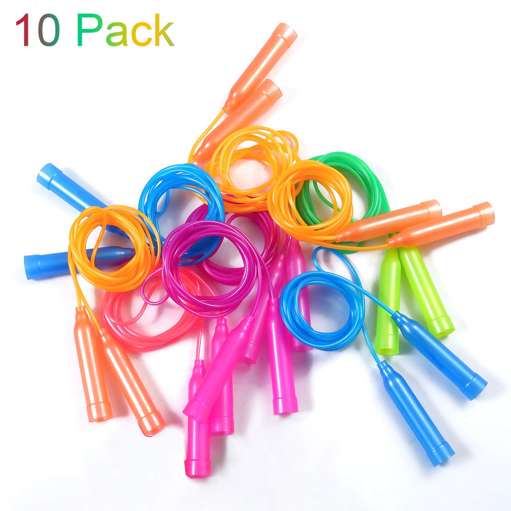 Aneco 10 Pack Kids Jump Ropes - 7.3 ft Colorful Adjustable PVC Jumping Ropes for Outdoor Games & Party Favors