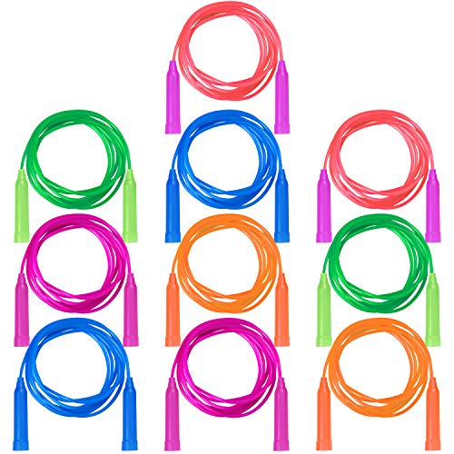 Aneco 10 Pack Kids Jump Ropes - 7.3 ft Colorful Adjustable PVC Jumping Ropes for Outdoor Games & Party Favors