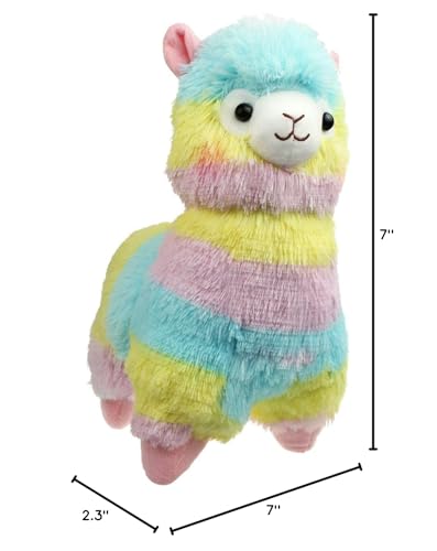AngelGift Rainbow Alpaca Plush Toy - Soft Stuffed Llama Doll, 7 Inches, Cuddly Gift for Kids