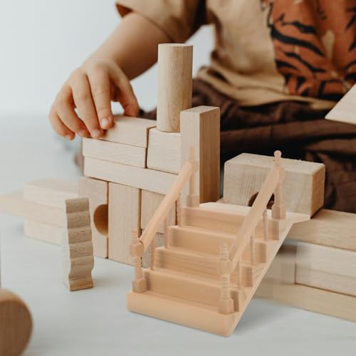 Angoily Miniature Dollhouse Staircase with Handrail – Wooden Desktop Ornament for Scene Building