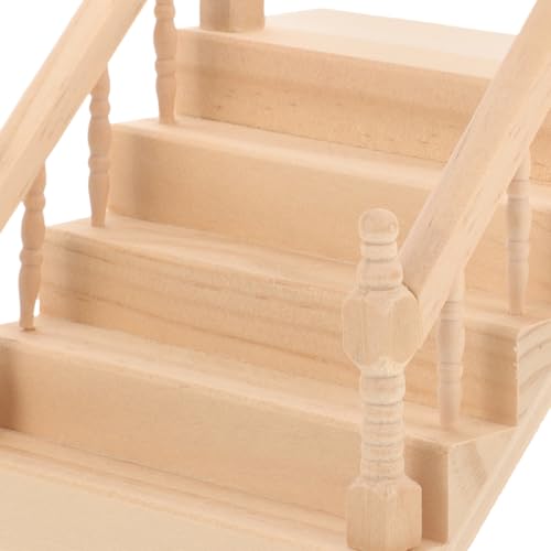 Angoily Miniature Dollhouse Staircase with Handrail – Wooden Desktop Ornament for Scene Building