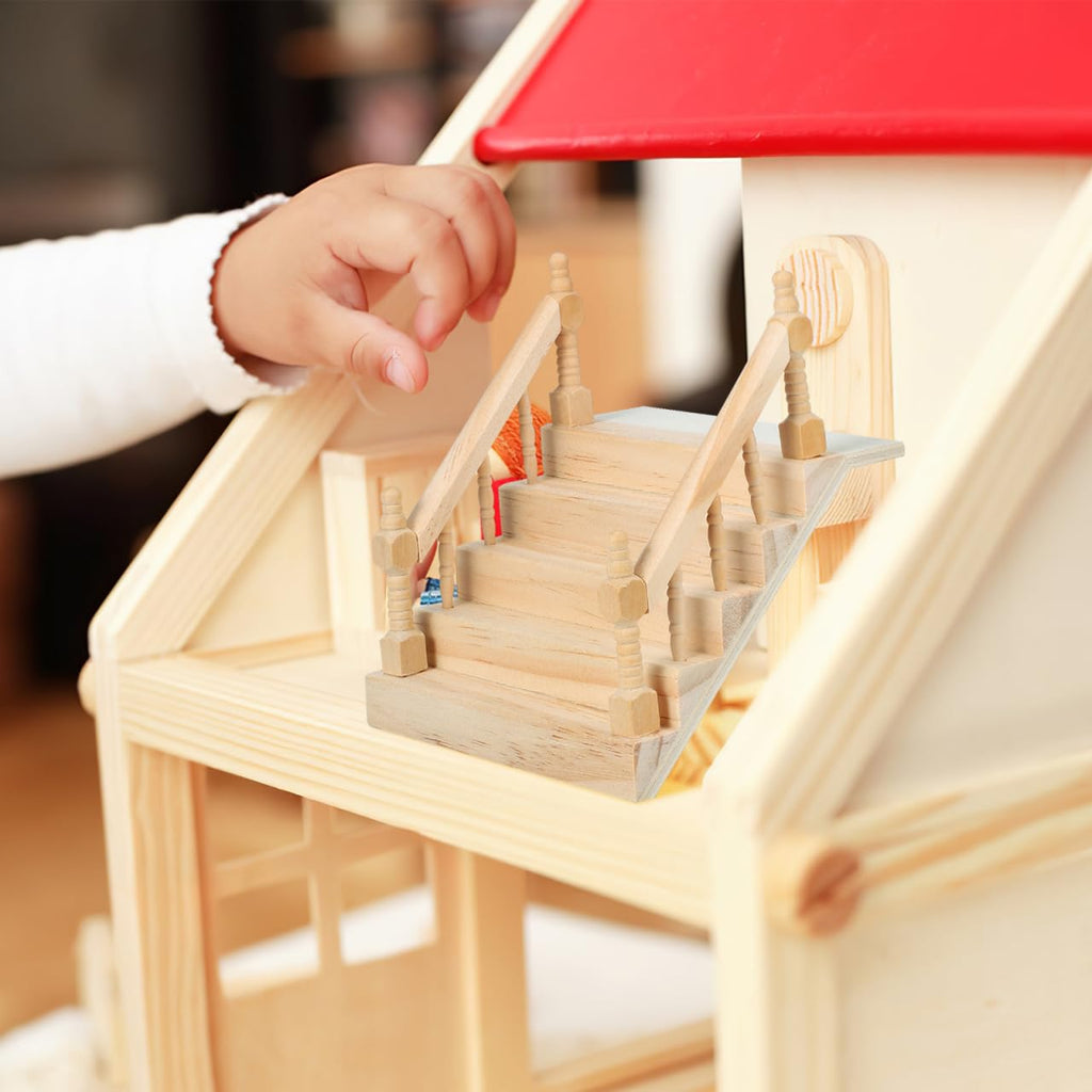 Angoily Miniature Dollhouse Staircase with Handrail – Wooden Desktop Ornament for Scene Building