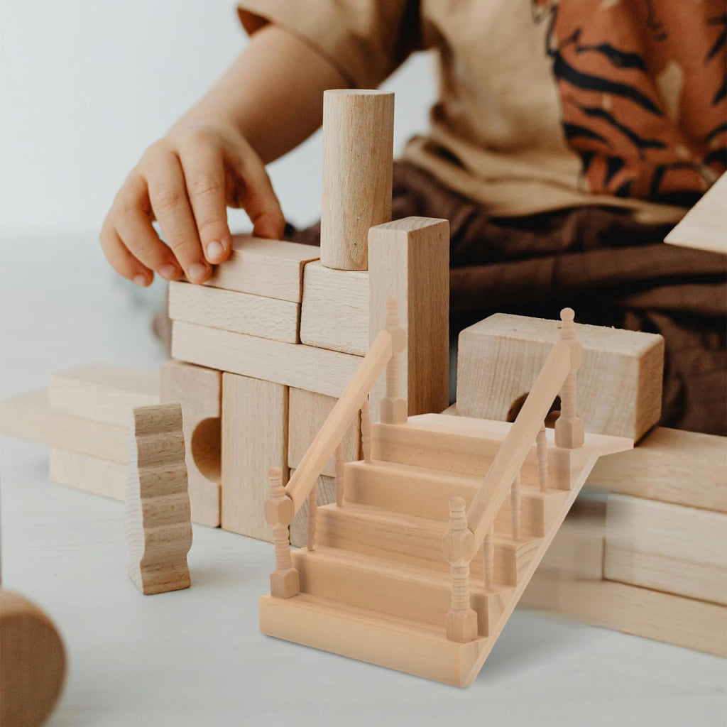 Angoily Miniature Dollhouse Staircase with Handrail – Wooden Desktop Ornament for Scene Building