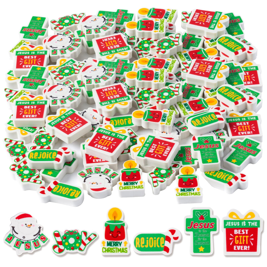 ANGOLIO 60-Pack Christian Mini Pencil Top Erasers – Religious Christmas Designs for Classroom Prizes and Party Favors