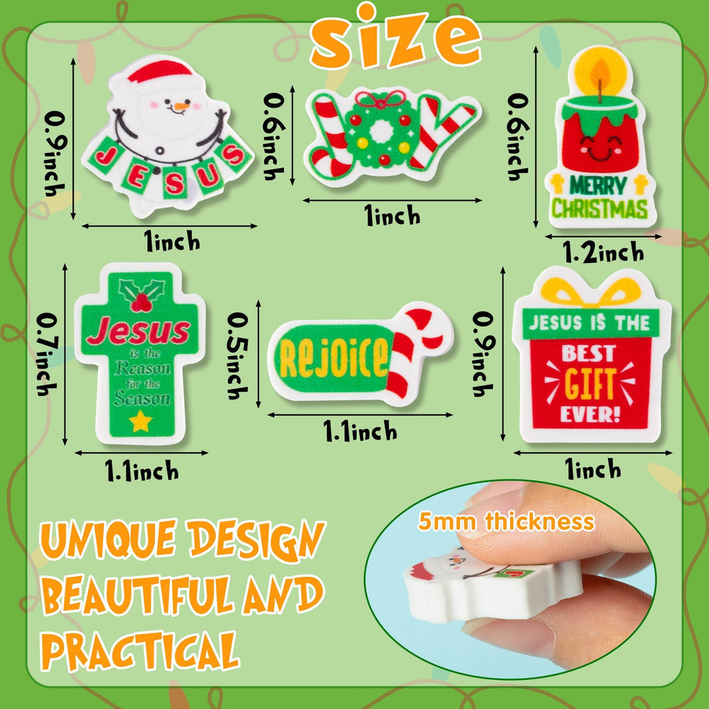 ANGOLIO 60-Pack Christian Mini Pencil Top Erasers – Religious Christmas Designs for Classroom Prizes and Party Favors
