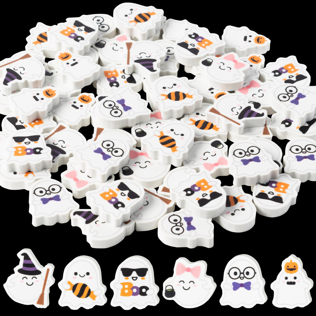 ANGOLIO 60-Pack Halloween Ghost Mini Erasers - Bulk Spooky Erasers for Kids, Party Favors, Classroom Rewards
