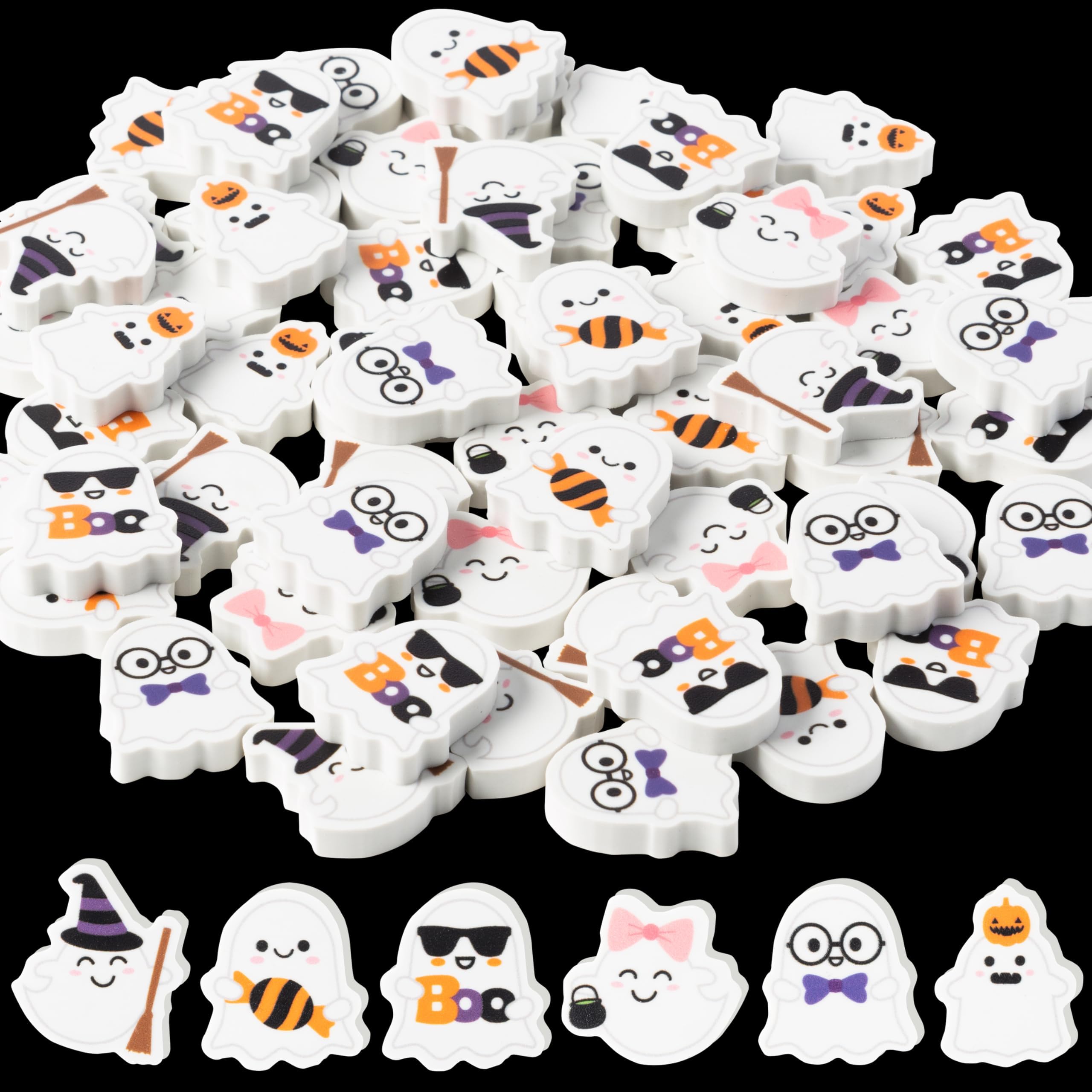 ANGOLIO 60-Pack Halloween Ghost Mini Erasers - Bulk Spooky Erasers for Kids, Party Favors, Classroom Rewards