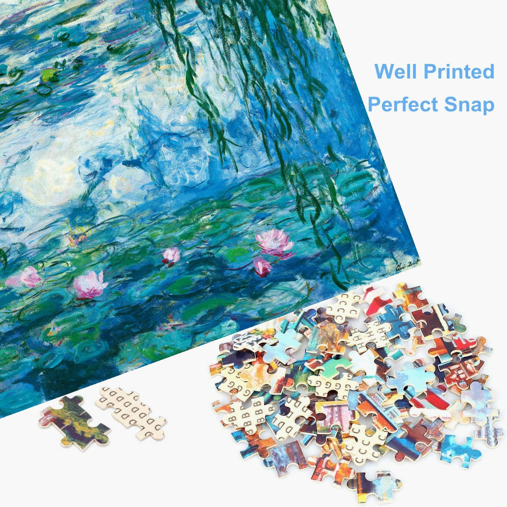 Anguis 1000 Piece Jigsaw Puzzle – Waterlilies by Claude Monet, Finished Size 27.56 by 19.69 Inches