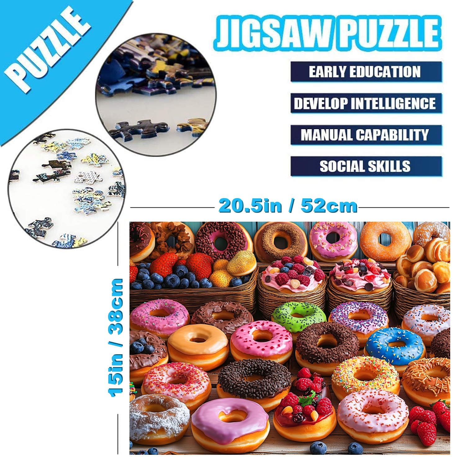 Anguis 500 Piece Jigsaw Puzzle for Adults – Flavorful Donuts, 20.5 x 15 Inches, Includes Poster