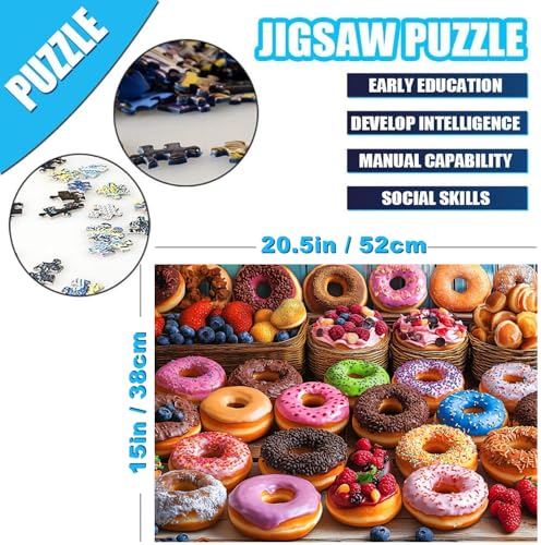 Anguis 500 Piece Jigsaw Puzzle for Adults – Flavorful Donuts, 20.5 x 15 Inches, Includes Poster