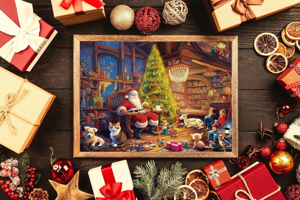 Anguis 500 Piece Santa Claus Family Jigsaw Puzzle 20.5x15 in with Poster