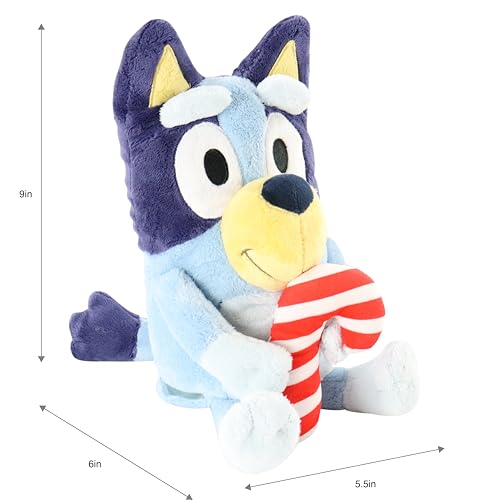 Animal Adventure Bluey 9" Plush with Candy Cane – Limited Edition Christmas Soft Toy