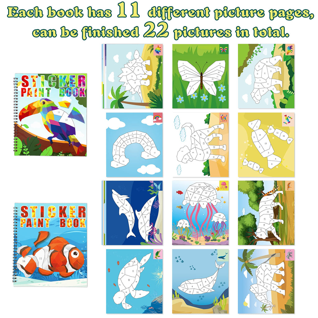 Animal & Rainbow Sticker Activity Books for Kids Ages 4-8 - 2 Books, 22 Pictures to Complete