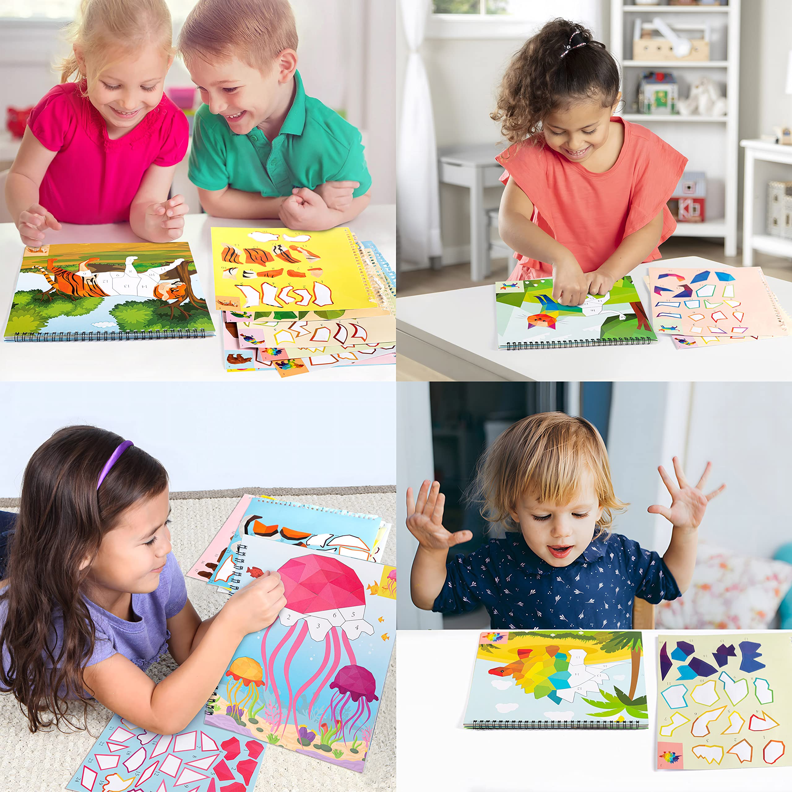 Animal & Rainbow Sticker Activity Books for Kids Ages 4-8 - 2 Books, 22 Pictures to Complete