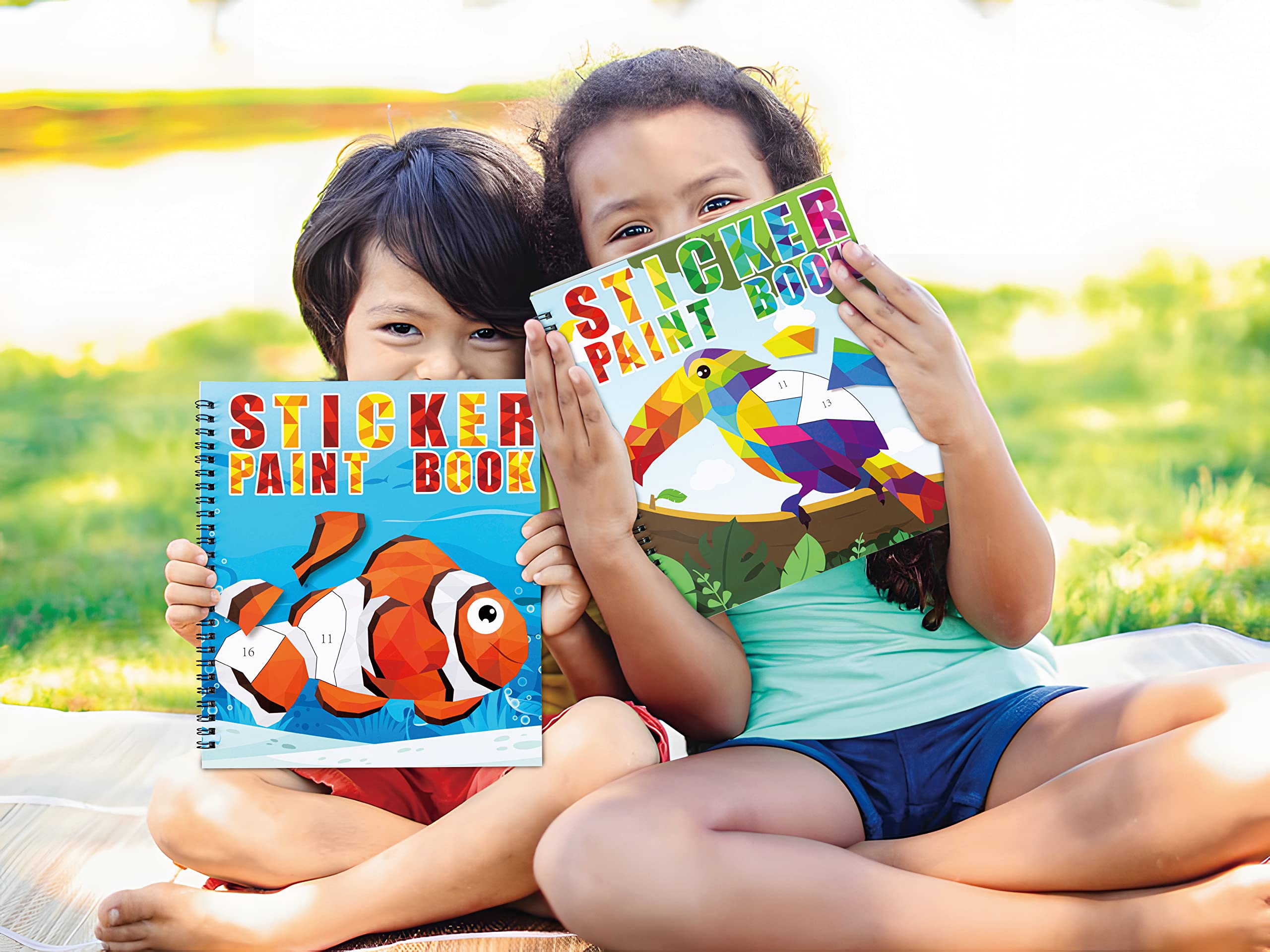 Animal & Rainbow Sticker Activity Books for Kids Ages 4-8 - 2 Books, 22 Pictures to Complete