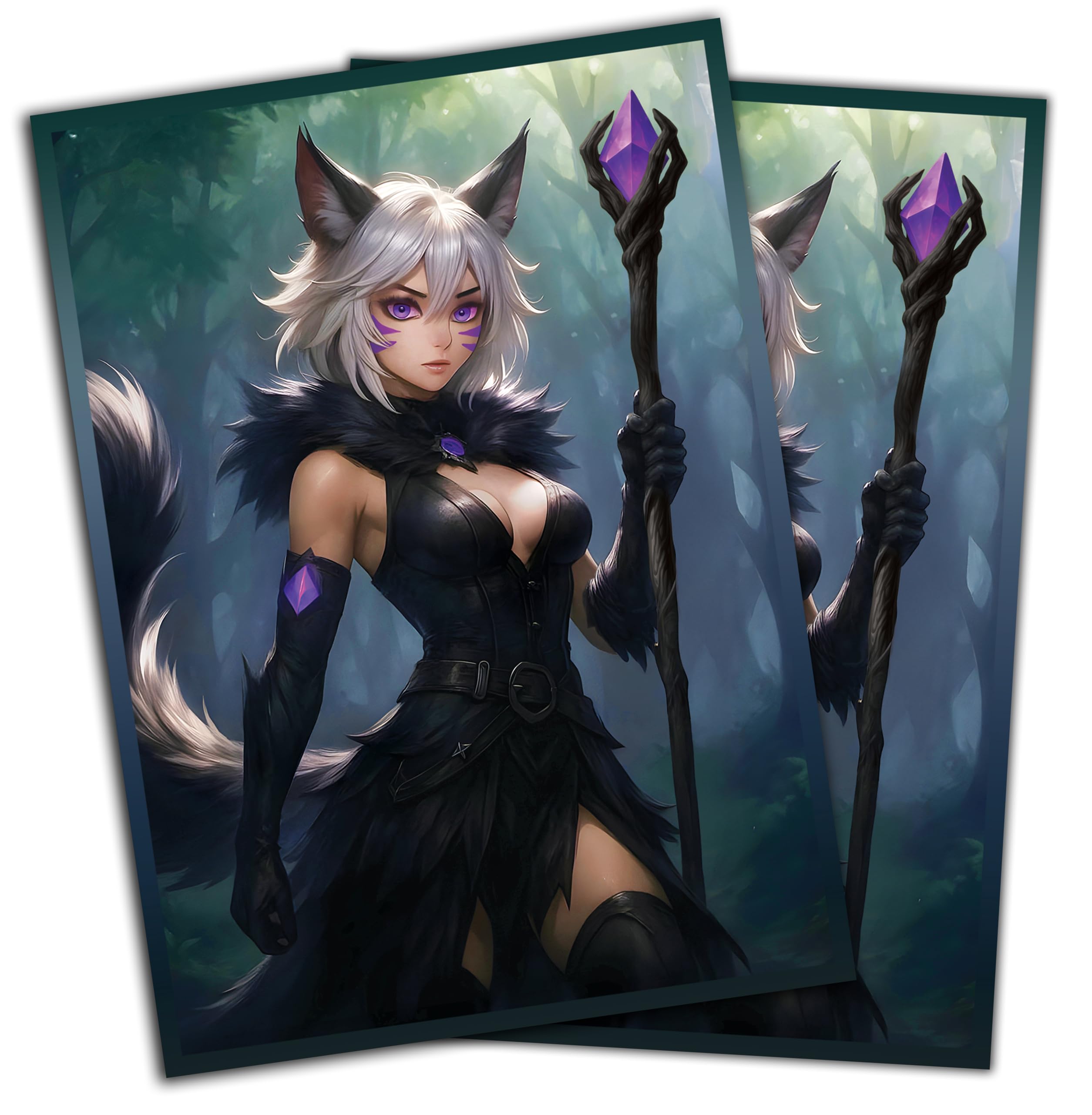Anime Cat Warlock Card Sleeves (102 Pack) – Premium TCG Protectors for MTG, Final Fantasy Commander