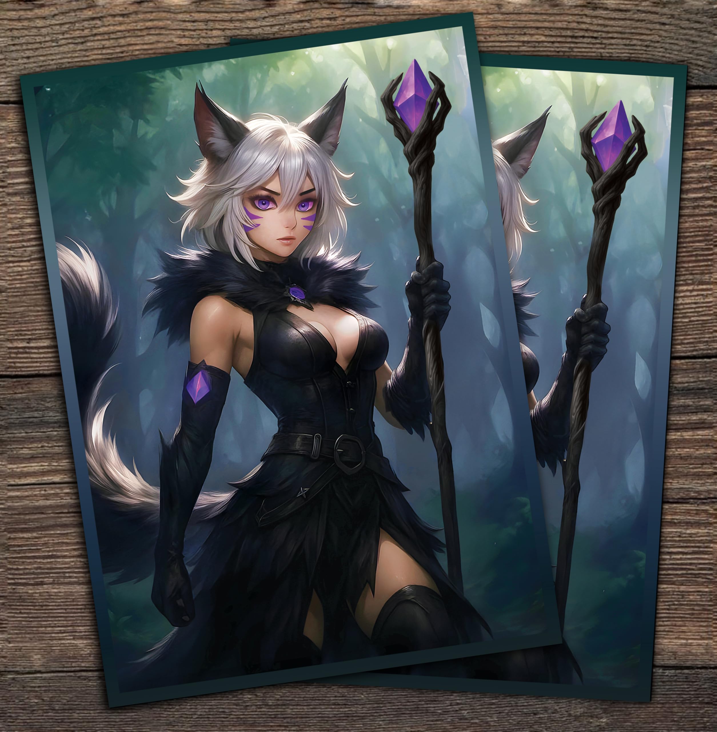 Anime Cat Warlock Card Sleeves (102 Pack) – Premium TCG Protectors for MTG, Final Fantasy Commander