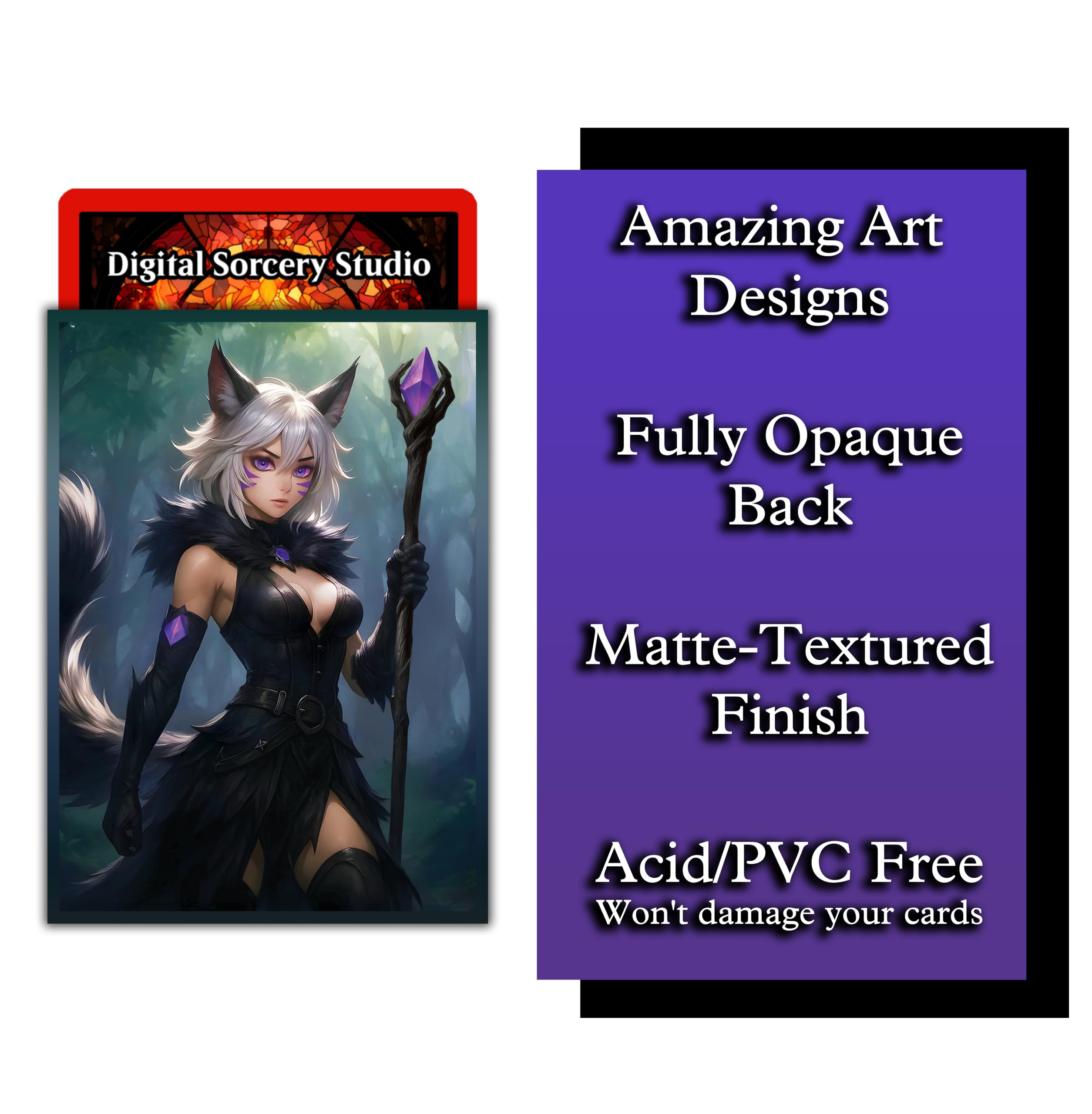 Anime Cat Warlock Card Sleeves (102 Pack) – Premium TCG Protectors for MTG, Final Fantasy Commander