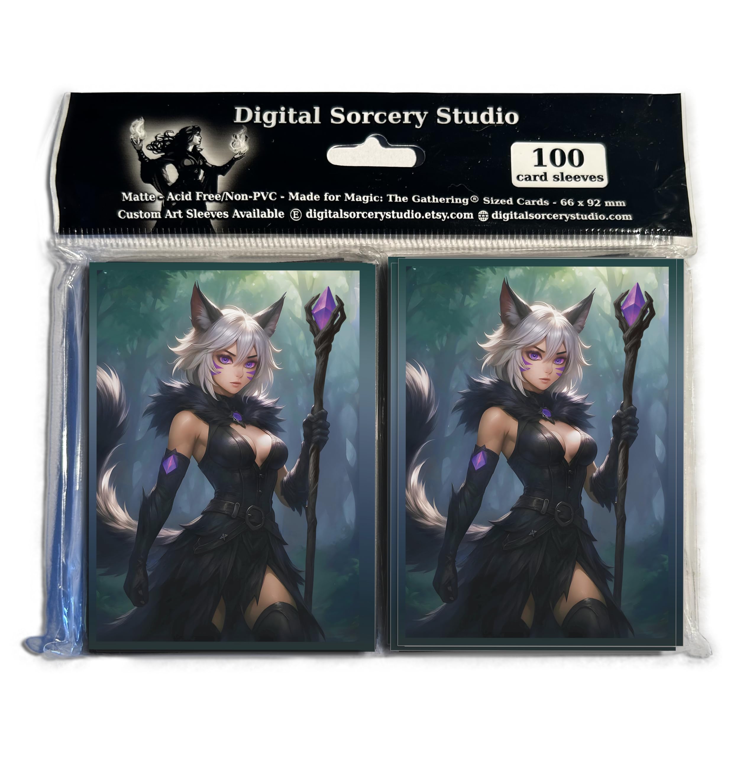 Anime Cat Warlock Card Sleeves (102 Pack) – Premium TCG Protectors for MTG, Final Fantasy Commander
