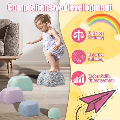 ANLIK Toddler Stepping Stones 5-Piece Set - Blue EPP Foam Balance Stones for Kids, Non-Toxic, Anti-Slip, Stackable Montessori Toy