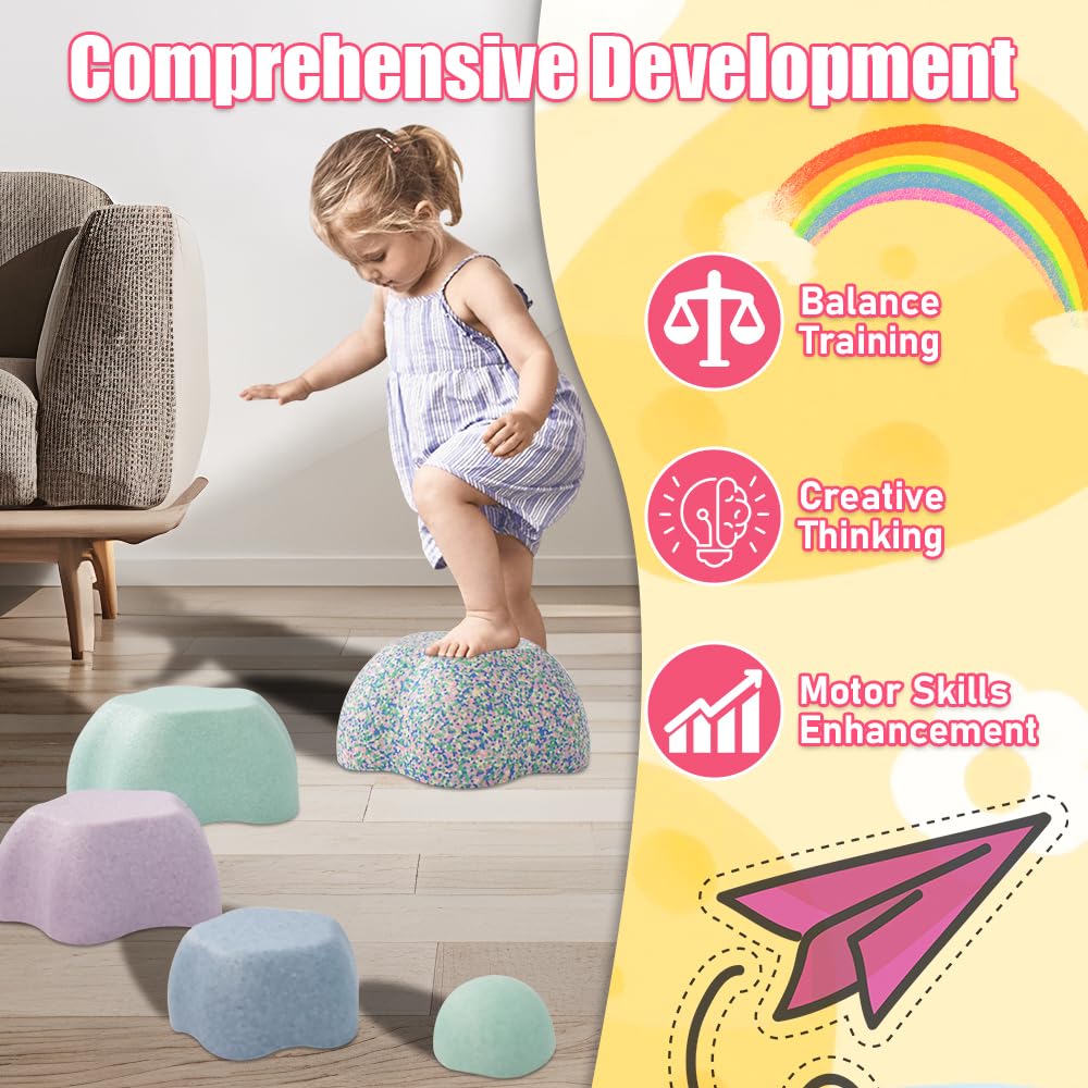 ANLIK Toddler Stepping Stones 5-Piece Set - Blue EPP Foam Balance Stones for Kids, Non-Toxic, Anti-Slip, Stackable Montessori Toy