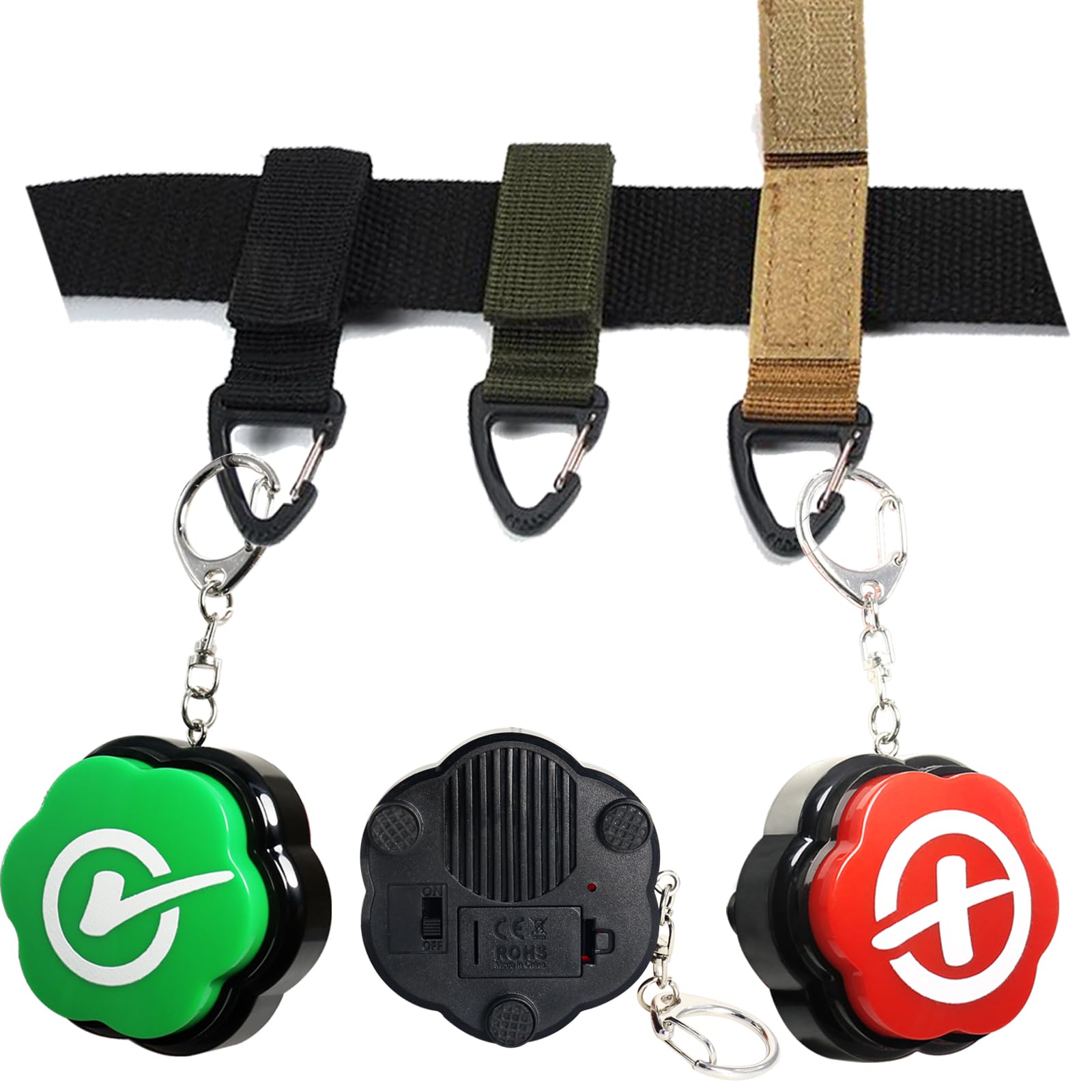 ANLIKY Right Wrong Sound Buzzers – Portable Keychain Answer Buzzers Set of 2 (Green + Red) for Game Shows, Classroom Quizzes & Pet Training