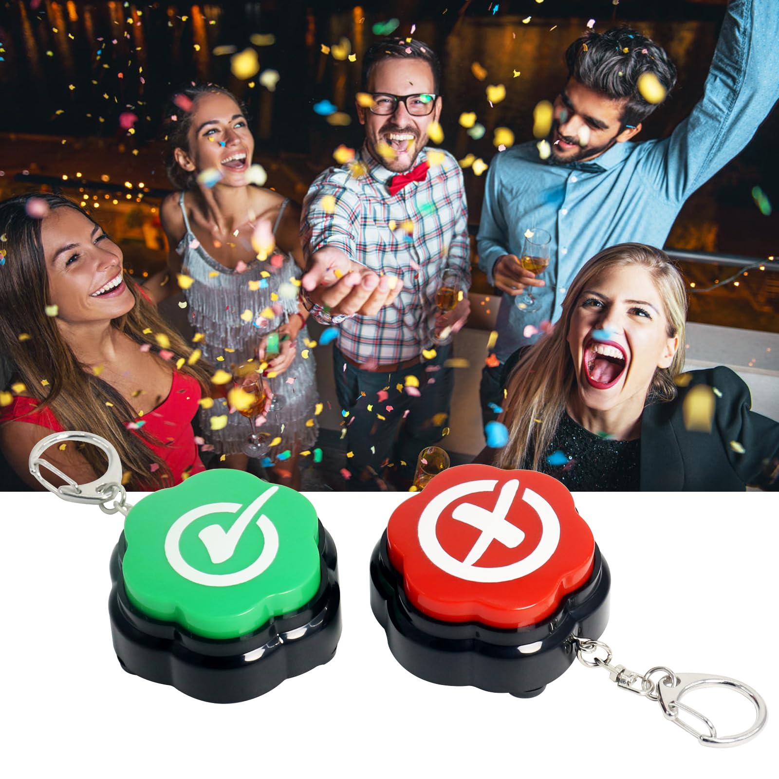 ANLIKY Right Wrong Sound Buzzers – Portable Keychain Answer Buzzers Set of 2 (Green + Red) for Game Shows, Classroom Quizzes & Pet Training