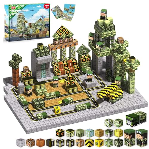 Annexfun 100-Piece Magnetic Building Blocks – Military Castle Theme, STEM Toy for Ages 3+