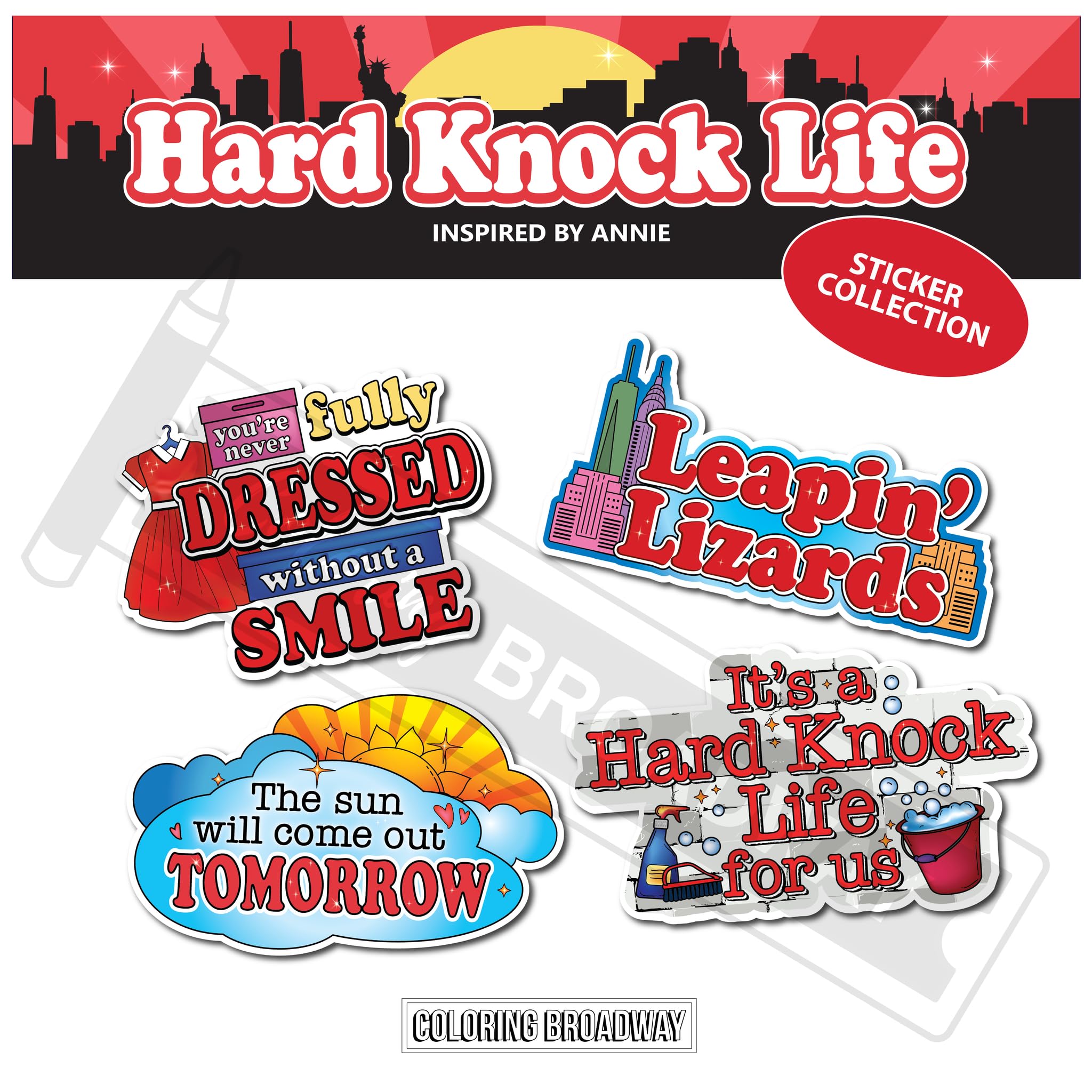 Annie Hard Knock Life Sticker Set – 4 Die-Cut Broadway Vinyl Stickers (3x3 inch)