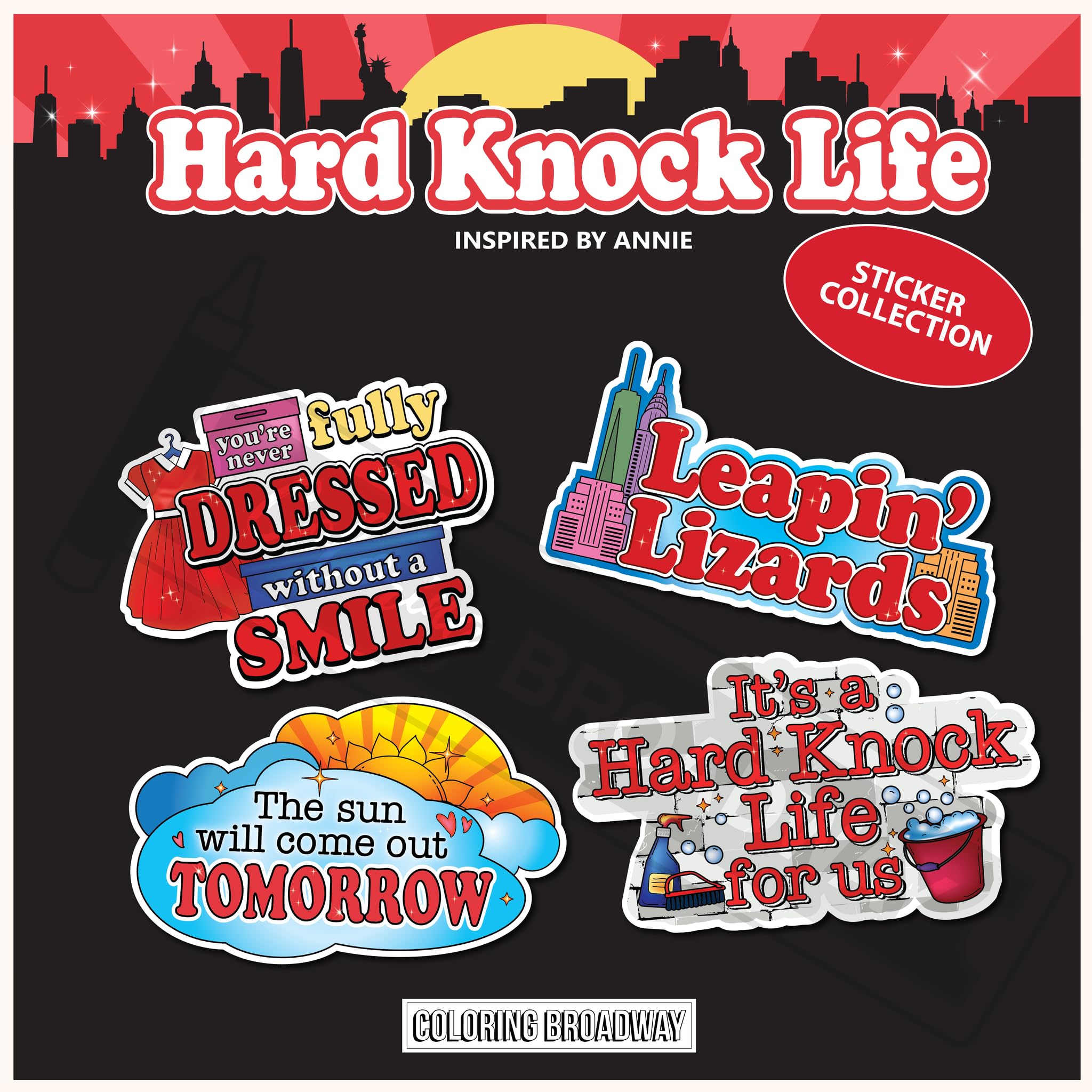 Annie Hard Knock Life Sticker Set – 4 Die-Cut Broadway Vinyl Stickers (3x3 inch)