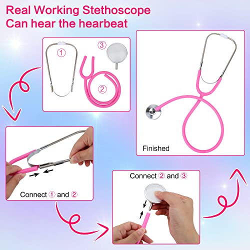 ANPHILE Kids Doctor Costume Set – White & Pink Lab Coat with Working Stethoscope for Toddler Girls Ages 3-8