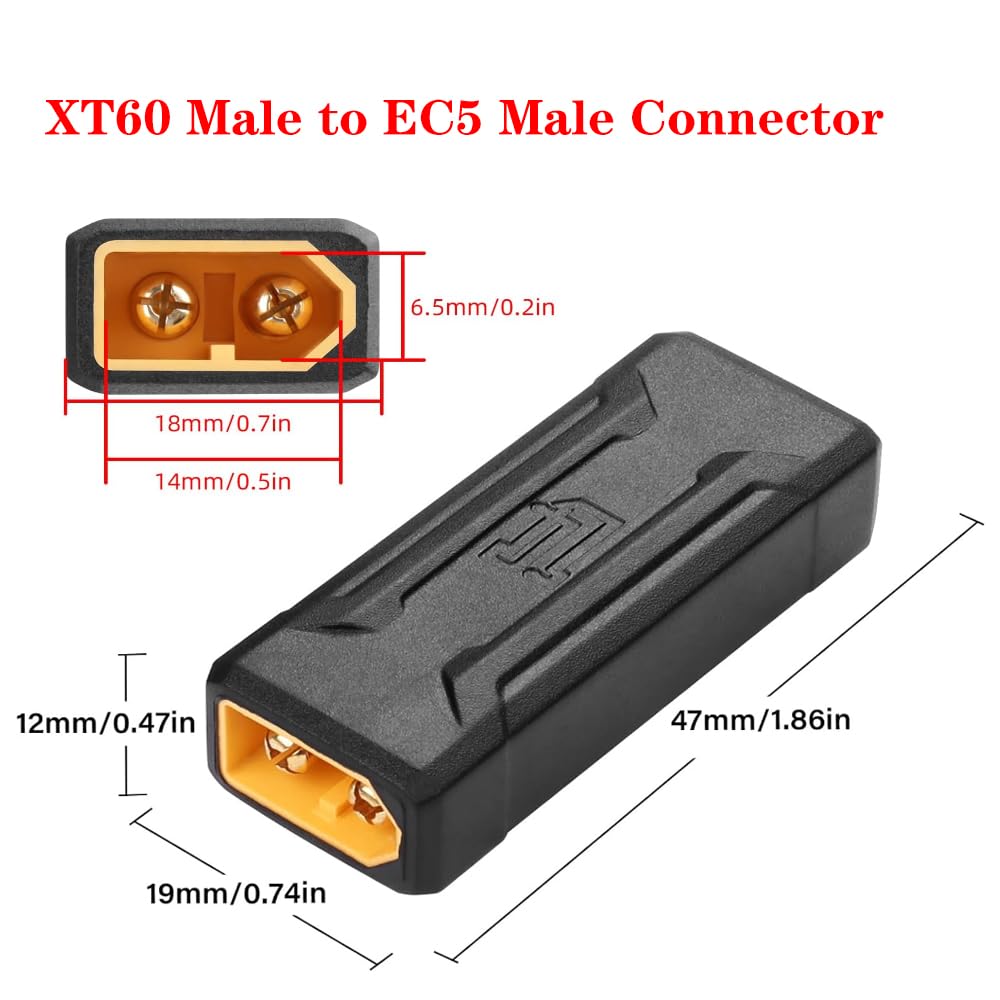 Antianxia 2-Pack XT60 Male to Male Connector Adapter – Gold-Plated, No Soldering, Plug & Play for RC LiPo/NiMH Batteries & ESC