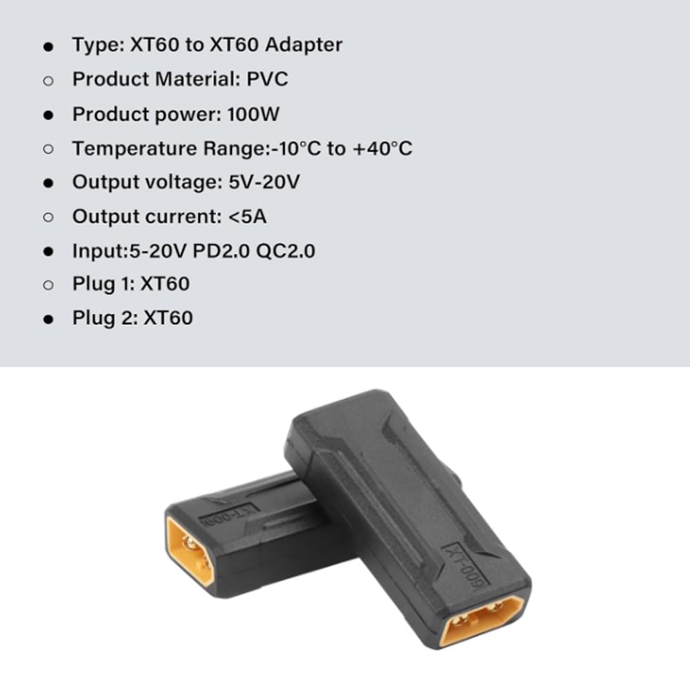 Antianxia 2-Pack XT60 Male to Male Connector Adapter – Gold-Plated, No Soldering, Plug & Play for RC LiPo/NiMH Batteries & ESC